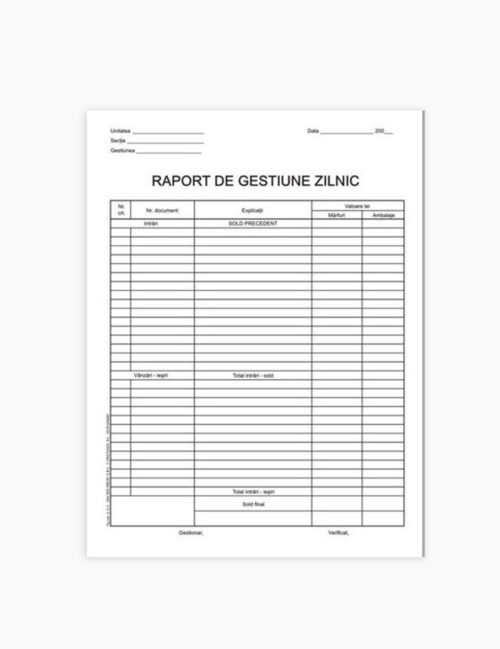 Raport de gestiune zilnic, BiroCo, A4 2 exemplare, 50 seturi/bloc