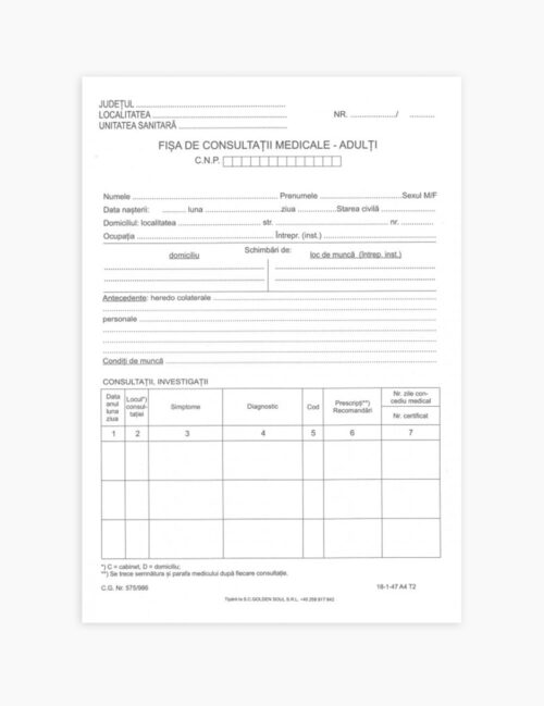Fisa consultatii adulti, BiroCo, A4, fata verso, offset