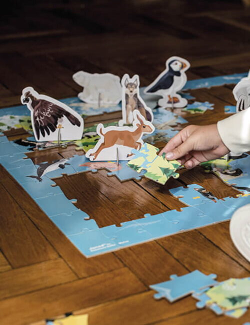 Puzzle 3D, Janod, animale pe cale de disparitie, 50 figurine, 200 piese