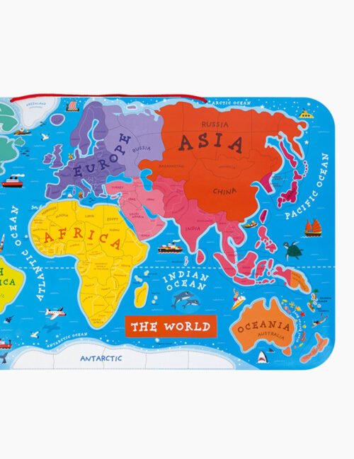 Puzzle cu magnet, Janod, Ocolul Pamantului, 92 magneti