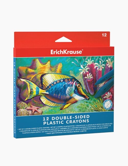 Creion din plastic, ErichKrause, doua capete, 12 culori/set