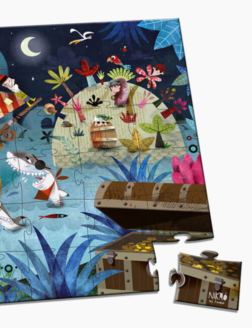 Puzzle vanatoarea de comori, Janod, cu cutie gentuta, 36 piese