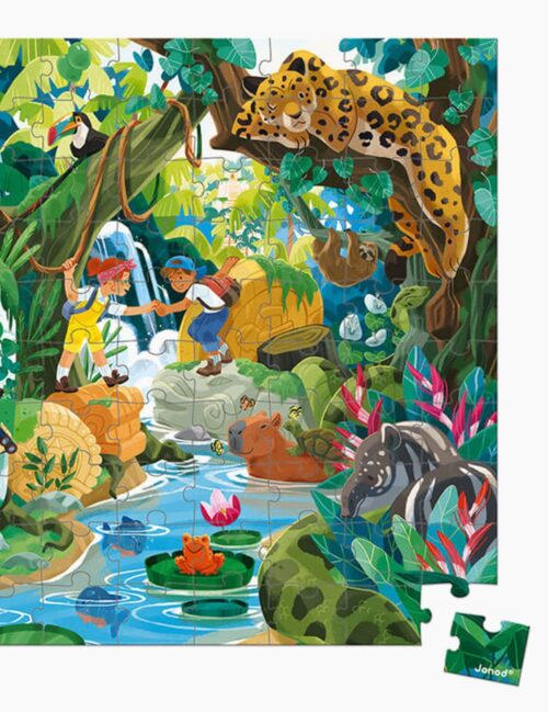 Puzzle viata in jungla, Janod, cu cutie gentuta, 100 piese