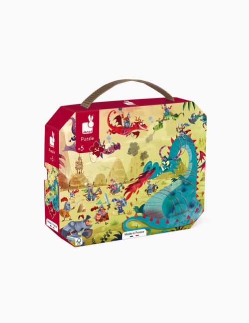 Puzzle dragonii, Janod, cu cutie gentuta, 54 piese