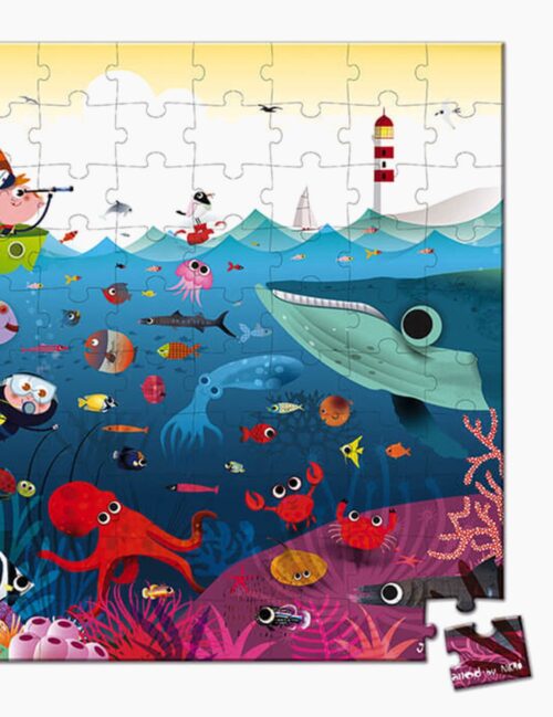 Puzzle lumea subacvatica, Janod, cu cutie gentuta, 100 piese