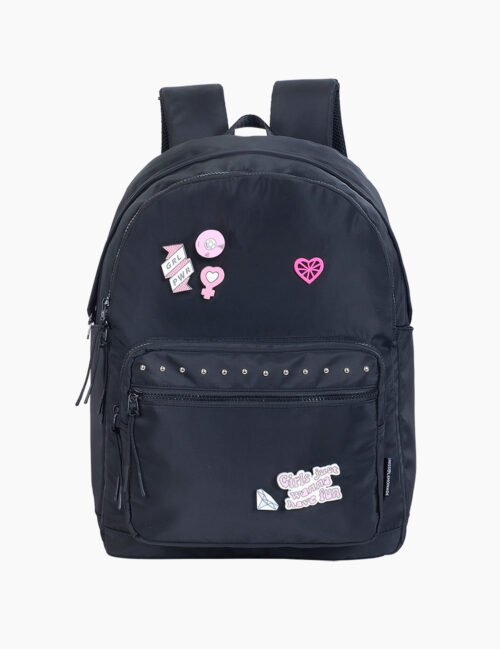 Rucsac pentru Fete, Miss Lemonade, Girl Power Black, Ergonomic, 2 Compartimente