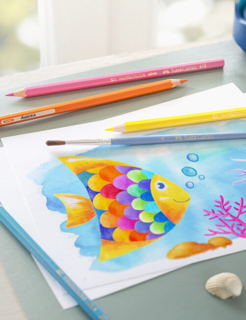 Creioane Colorate, Faber Castell, Acuarela, 24/set, cu Pensula