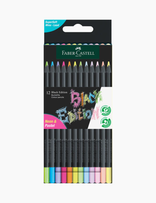 Creioane Colorate, Faber Castell, Black Edition, 12/set, Neon si Pastel