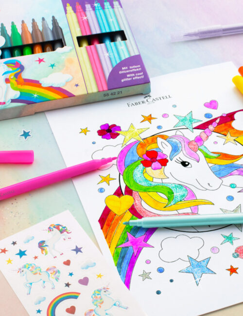 Set Carioci, Faber Castell, 10 + 3 Culori cu Sclipici, Unicorn
