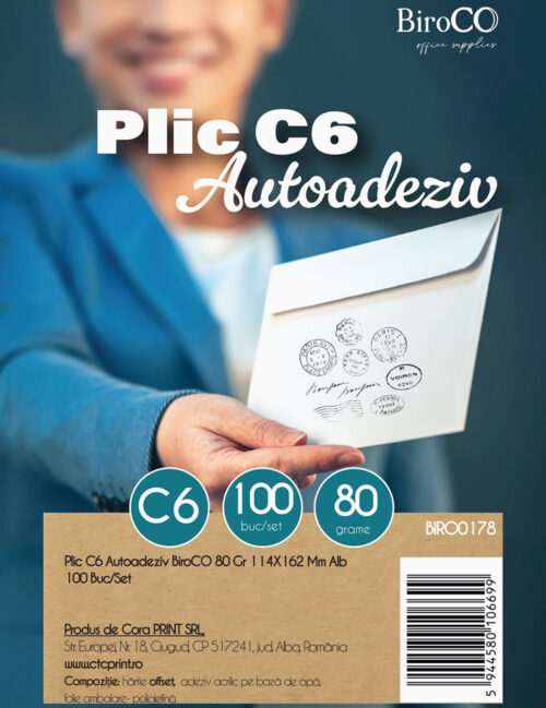 Plic C6 Autoadeziv BiroCO 80 Gr 114X162 Mm Alb 100 Buc/Set