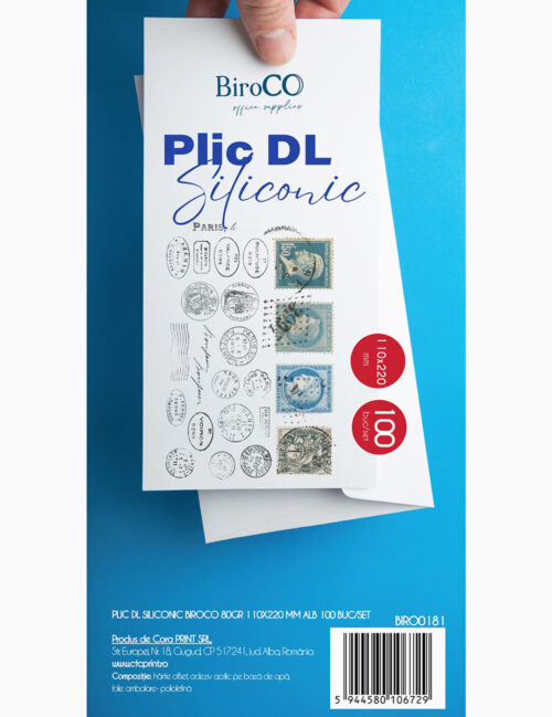 Plic DL Siliconic, BiroCo, 80g, 110 x 220 mm, Alb, 100 buc/set