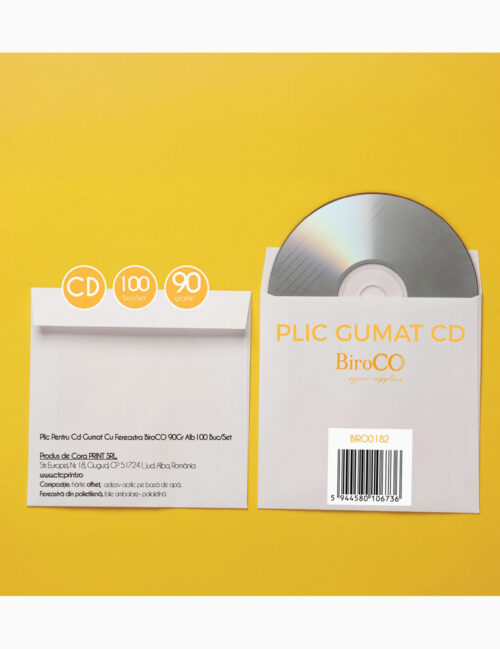 Plic pentru Cd Gumat cu Fereastra, BiroCO, 90g, Alb, 100 buc/set