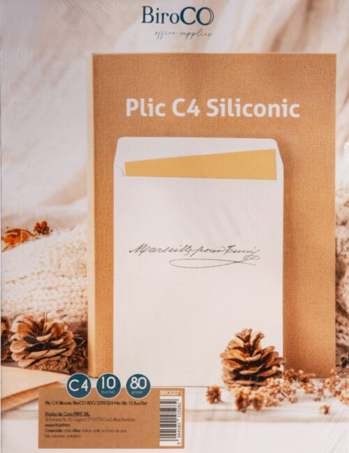 Plic C4 Siliconic, BiroCo, 80g, 229 x 324 mm, Alb, 10 buc/set