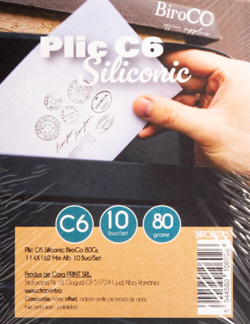 Plic C6 Siliconic, BiroCo, 80g, 114 x 162 mm, Alb,10 buc/set