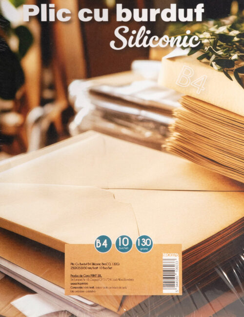 Plic cu Burduf B4 Siliconic, BiroCo, 130g, 250 x 353 x 50 mm, Kraft, 10 buc/set
