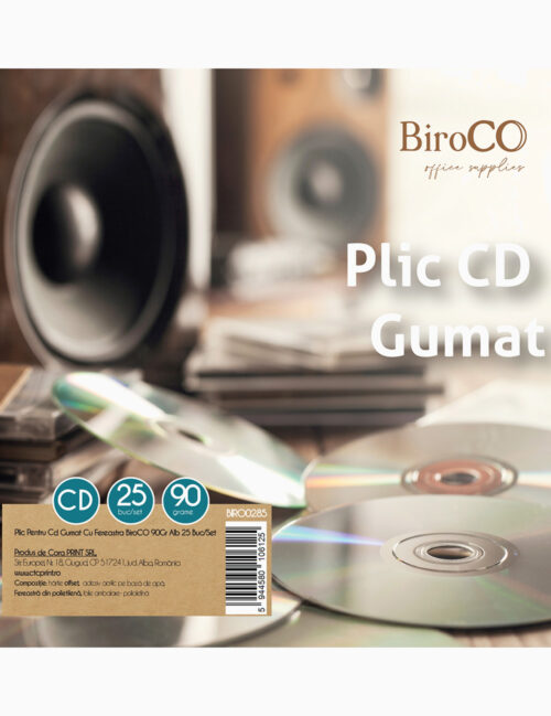 Plic Pentru Cd Gumat cu Fereastra, BiroCo, 90g, Alb, 25 buc/set