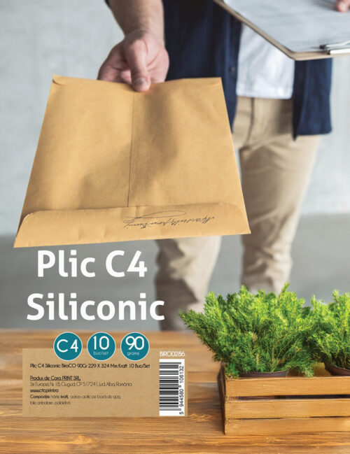 Plic C4 Siliconic, BiroCo, 90g, 229 x 324 mm, Kraft, 10 buc/set