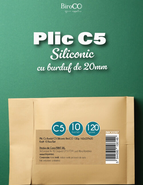 Plic Cu Burduf C5 Siliconic, BiroCO, 120g, 162 x 229 x 20 mm, Kraft, 10 buc/set