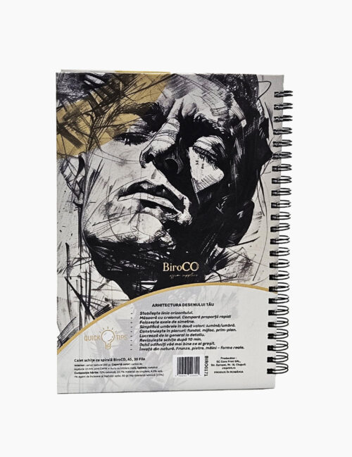 Caiet de Schite Cu Spirala, BiroCO, A5, 30 File, Velin, Carton Texturat