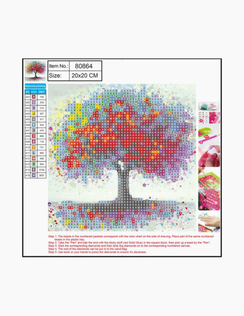 Kit 5D Mozaic cu Diamante, Centrum, Copac cu Flori, 20x20 cm