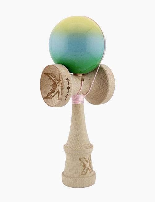 Kendama X Originala, Super Sticky, Flippy, Big Cups, 18 cm, Galben/Albastru/Verde