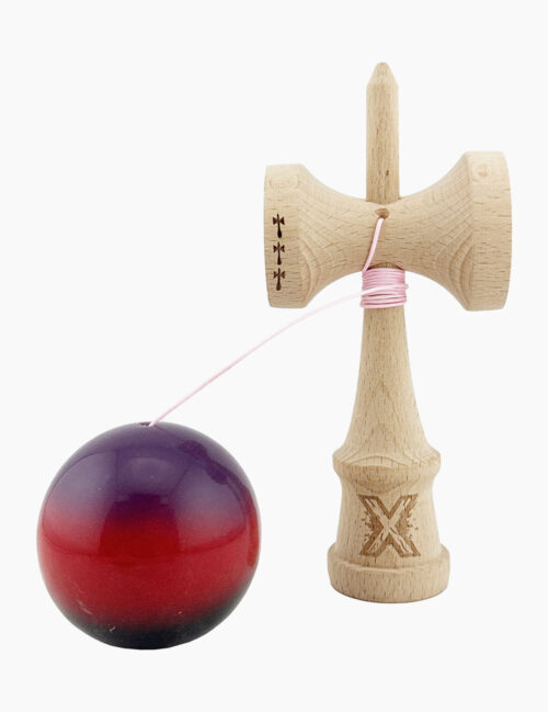 Kendama X Originala, Super Sticky, Flippy, Big Cups, 18 cm, Mov/Rosu/Negru