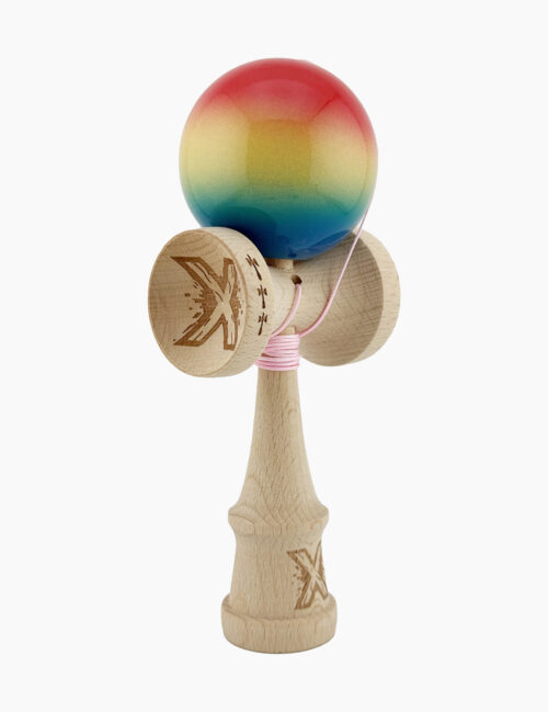 Kendama X Originala, Super Sticky, Flippy, Big Cups, 18 cm, Rosu/Galben/Albastru