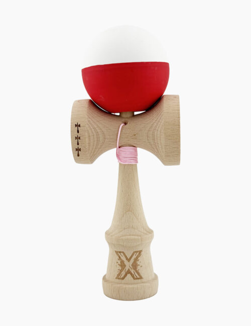 Kendama X, Rubber Grip, Big Cups, 18 cm, Alb/Rosu
