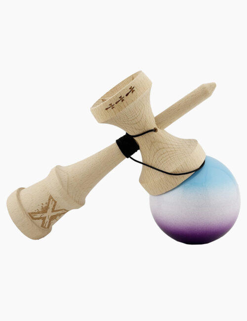 Kendama X Originala, Super Sticky, Flippy, Big Cups, 18 cm, Albastru/Alb/Mov