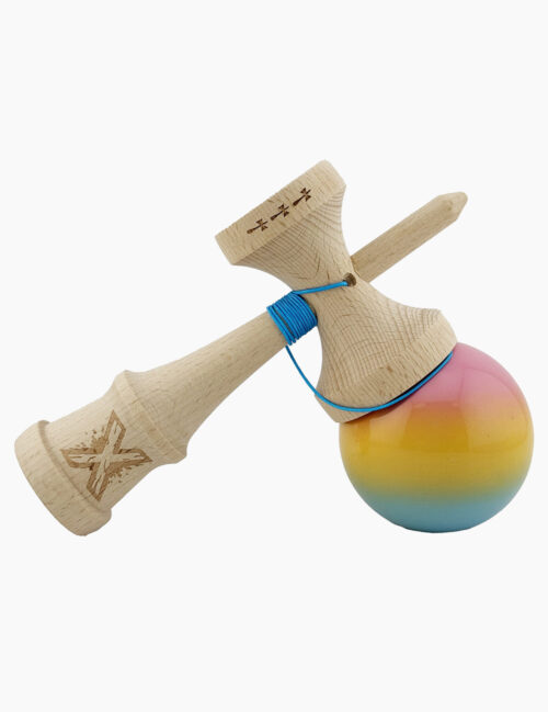 Kendama X Originala, Super Sticky, Flippy, Big Cups, 18 cm, Roz/Galben/Albastru