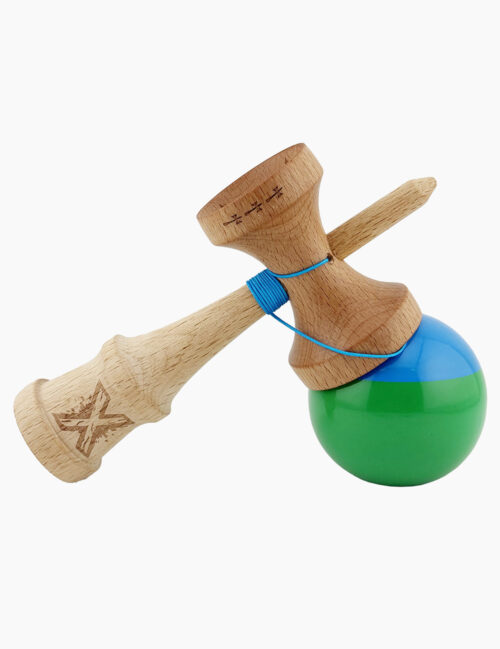 Kendama X Originala, Super Sticky, Flippy, Big Cups, 18 cm, Albastru/Verde