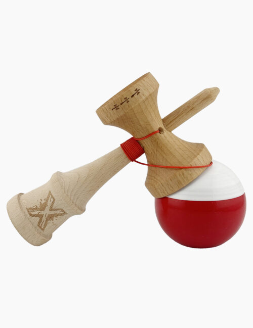 Kendama X Originala, Super Sticky, Flippy, Big Cups, 18 cm, Alb/Rosu