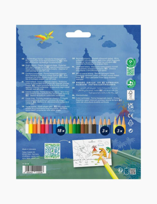 Set Creioane Colorate, Faber Castell, Dinozauri, 18+6 Culori, Hexagon
