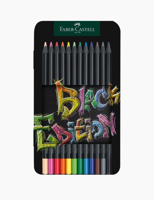 Set Creioane Colorate, Faber Castell, Black Edition, 12 Culori, Supersoft, Cutie Metal