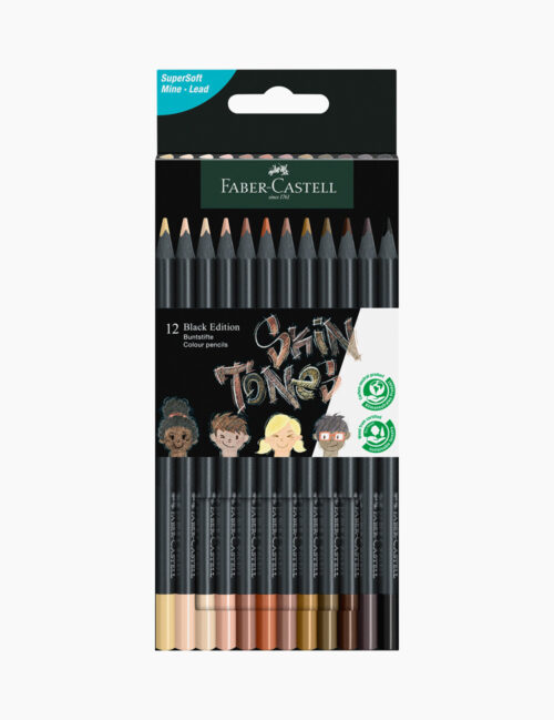 Set Creioane Colorate, Faber Castell, Black Edition, 12 Culori in Tonuri ale Pielii