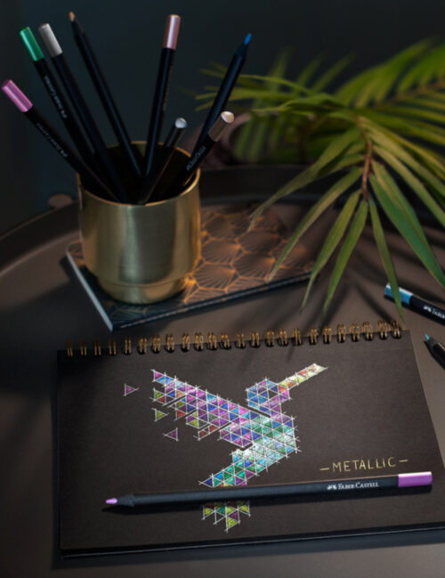 Set Creioane Colorate, Faber Castell, Black Edition, 12 Culori Metalizate, Metalizate